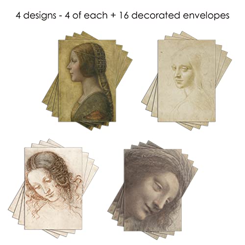 Image of RainCaper Fine Art Keepsake 5x7 Blank Stationery da Vinci Greeting Note Cards With Decorative Envelopes, Gift Boxed Set of 16 | 300 GSM Cardstock (Women of da Vinci)