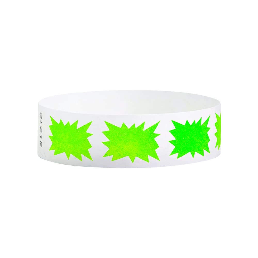 500 WristCo Green Burst Tyvek Wristbands for Events - Comfortable Tear Resistant Paper Bracelets ID Wrist Bands for Concerts Festivals Admission Party Identification
