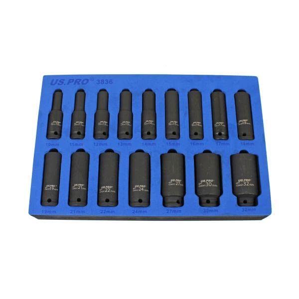 US PRO Tools 16PC 1/2" Deep Impact Sockets in EVA Foam 6PT 10-32mm 3836