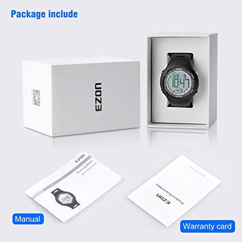EZON Digital Sport Watch for Outdoor Running with Countdown Timer and Stopwatch Waterproof Mens Black Watch Black L008A11 - Thumbnail 6
