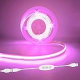 GXILEE Pink LED Strip Lights USB 5V 4.9ft Small Dimmable COB Light Strip with USB Dimmer Switch for Bedroom/Gaming Setup/DIY Crafts/TV Backlighting/Indoor Ambiance Decor