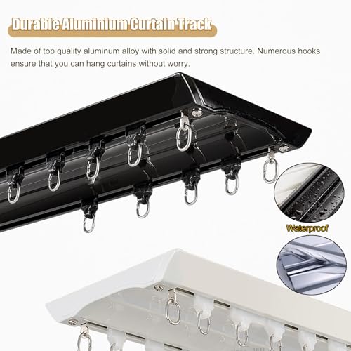 Tringle à rideaux noire plafond double rail avec poulies - 5