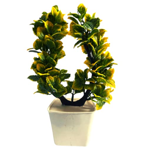 Image of Artificial Leaf Green Plant Bouquet Shrub Indoor /Outdoor, Home Garden Decor with Pot Set of 2PCs -Artificial Plants with Pot Big Size - 25CMs Fake Plants (Design5)