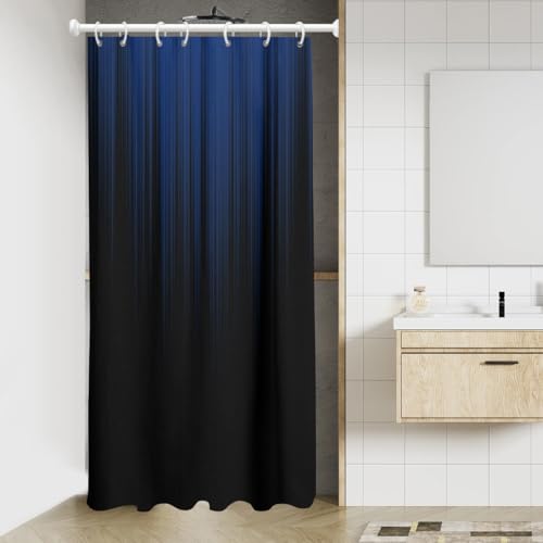 Image of AAtter Blue and Black Shower Curtain Abstract Ombre Royal Navy Mens Stall Small Single Walk in Half Size Dorm Standing Narrow Stand Up RV Home Bathroom Decor Bathtub Set with 7 Hooks, 36x72, Modern