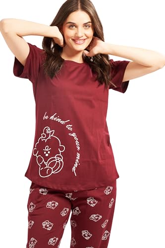 Image of AV2 Women's Cotton Printed Short Sleeve Night Suit Set | Pajama Set | Casual Night Dress for Women