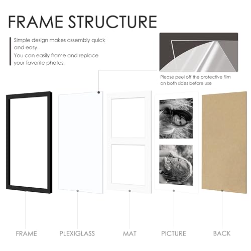 Image of DUENPY 4-Pack 8.5x11 Collage Picture Frames, 5x7 Collage Picture Frame, Displays Two 5x7 inch Photos, or 8.5x11 (Without Mat) Wall Decor Wall Hanging or Tabletop, Black