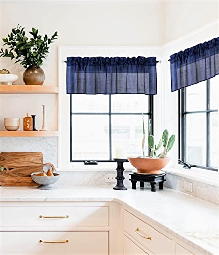Gorgeous Home Linen (S18) 1 Elegant Straight Faux Silk Rod Pocket Swag Waterfall Valance, 55" X 18" Inch (Navy Blue) #TOP29