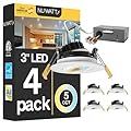 NUWATT White 3 Inch Adjustable LED Ceiling Lights, Gimbal Recessed Lighting, Dimmable Canless Downlight 5CCT 2700K/3000K/3500K/4000K/5000K Selectable, 8W 600 Lumens, IC Rated, Wet Rated, 120V, 4 Pack