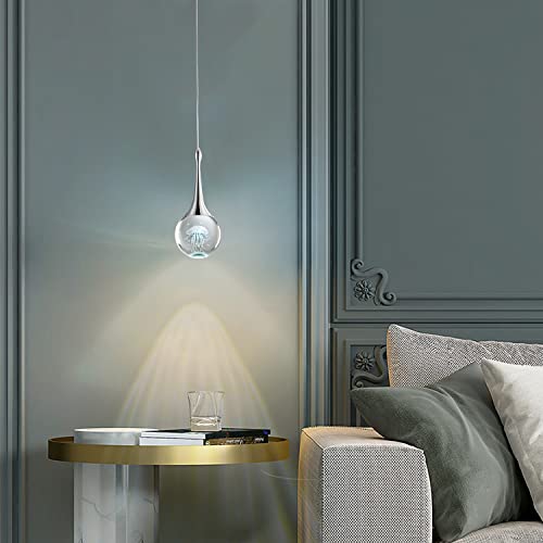 Chying 1-Light Teardrop Crystal Pendant Light Mini Led Ceiling Hanging Light Globe Jellyfish Pendant Lighting For Kitchen Island Bathroom Dining Room Bar 6000K Cool White, Chrome #TOP7