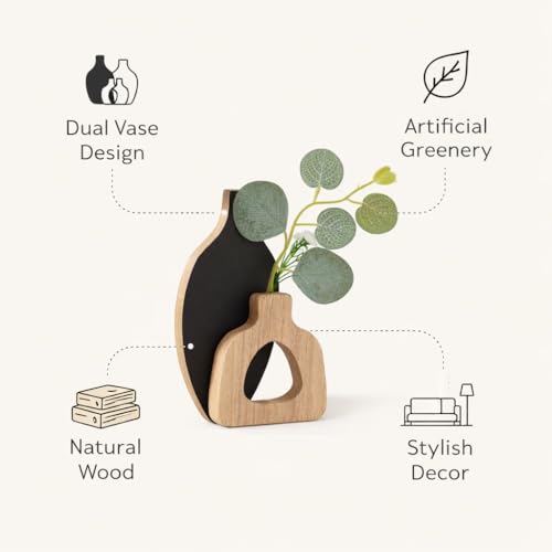 Image of CraftVatika Wooden Decoratve Showpiece for Home Decor Artificial Flower Holder Home Decoration Items for Living Room Wall Shelf Corner Tabletop Birthday Housewarming for Man Woman