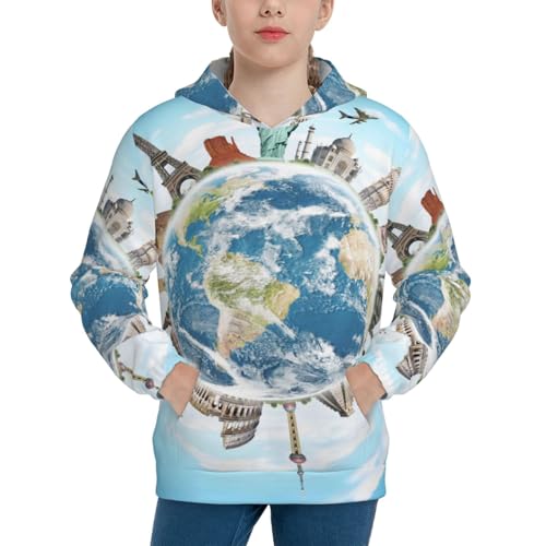 World Travel Kid Hoodies Boys Sweatshirts Girls Pullover with Pocket
