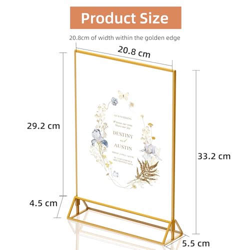 Aufsteller A4 Gold,Doppelseitige Bilderrahmen A4, 2St Acryl Tishkartenhalter Tischnummern-Aufsteller Golde für Hochzeit Tischdeko,Schicker Flyerständer Kartenständer Bilderrahmen für Kinderzeichnungen