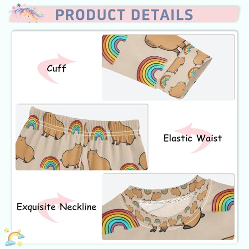 senya Fun Capybara with Rainbow Pajamas Set Long Sleeve Soft Cotton Sleepwear 2 Piece4