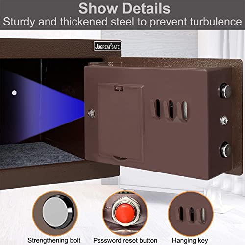 JUGREAT Safe Box with Sensor Light,Electronic Digital Security Safe Steel Construction Hidden with Lock，Wall or Cabinet Anchoring Design for Home Office Hotel Business 0.23 Cubic Feet Brown - Thumbnail 4