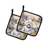 Caroline's Treasures Coton de Tulear The Chef Pair of Pot Holders Kitchen Heat Resistant Pot Holders Sets Oven Hot Pads for Cooking Baking BBQ, 7 1/2 x 7 1/2