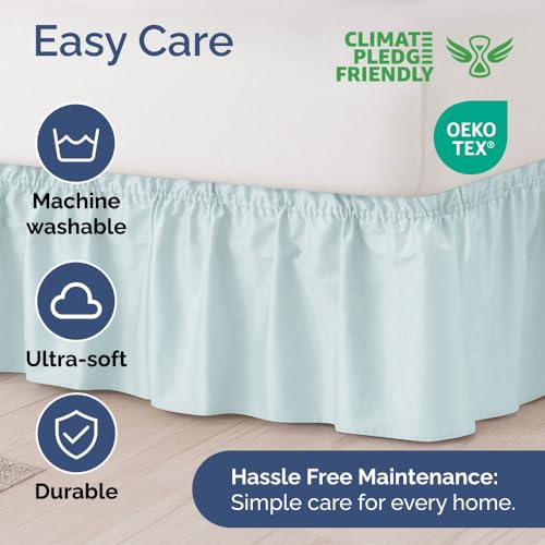Cache-sommier à volants bleu glacier pour lit double hauteur 38cm - 7