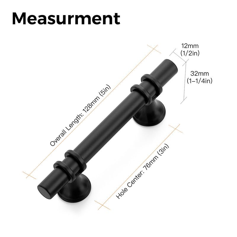 Ravinte Furniture Handles Cabinet Handles for Kitchen Cabinets Door Handles for Kitchen Cabinets Furniture with Round Base Drawer Handles Black 76mm - Image 3