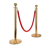 EINFACH ZU EINSTELLEN DES ABSTANDS: Die Gesamtlänge des roten Samtabsperrseils beträgt 150cm und bietet mehr Platz zum Aufstellen der Pfosten. Das Seil mit einer gewissen Krümmung wird natürlich aufgehängt, und die goldenen Geländer auf beiden Seiten verbessern die Schönheit.