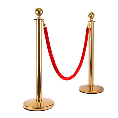 Samger Postes Separadores de Oro Barreras Retr�ctiles de Acero Inoxidable con Cuerda de Barrera de 150cm para Escuela, Cine, Hotel