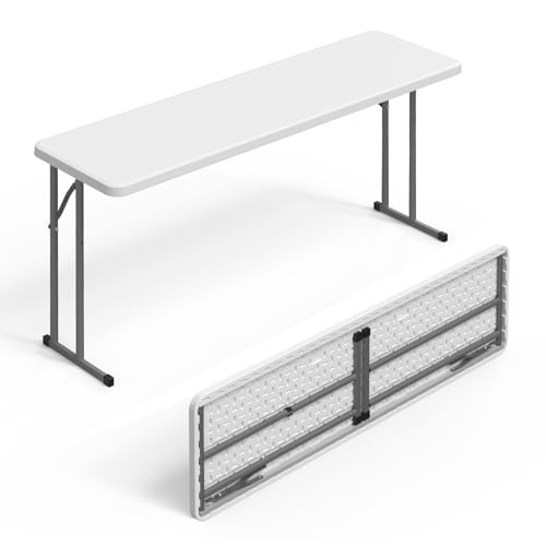 VINGLI 5 FT Narrow Folding Table,Premium Quality HDPE Material and Sturdy Metal Frame, Perfect for Buffet, Seminar, Party, Training, Home Work, White
