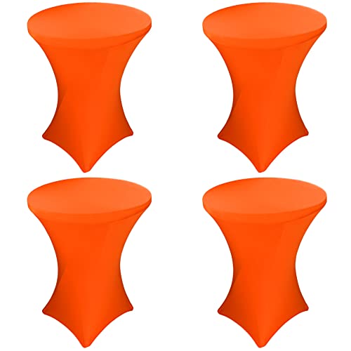 Image of 4 Pack Spandex Stretch Table Cover - 32x43 Inch Square Corners, Fitted High Top Tablecloth for Cocktail, Round, Bar, Weddings, Birthday, Banquet, Outdoor Party (Orange)