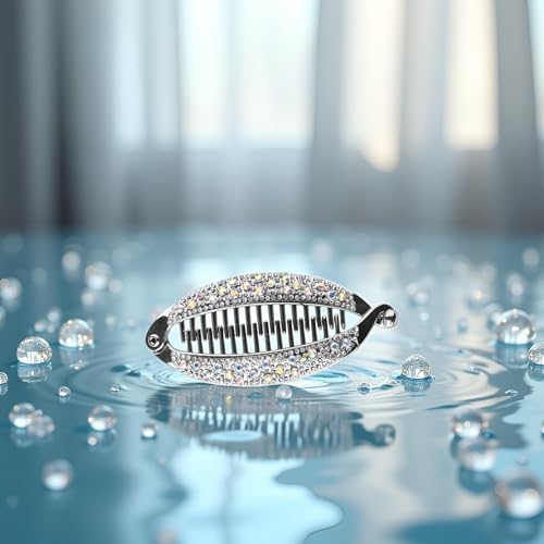 Pinza para cabello plateada con diseño banana y cristales miniatura 4