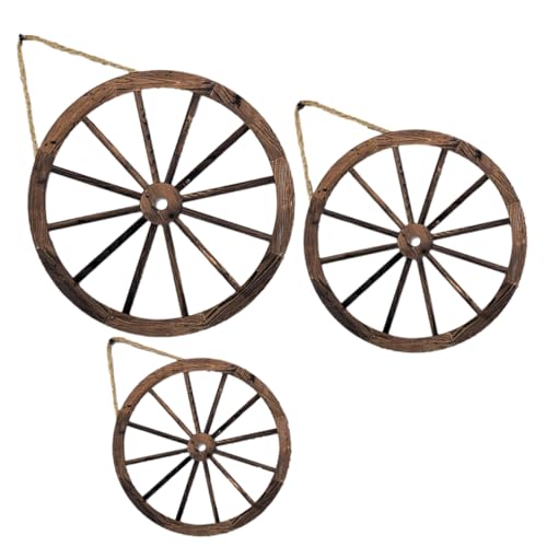 Roue ronde bois vintage décoration murale de salon lot de 3