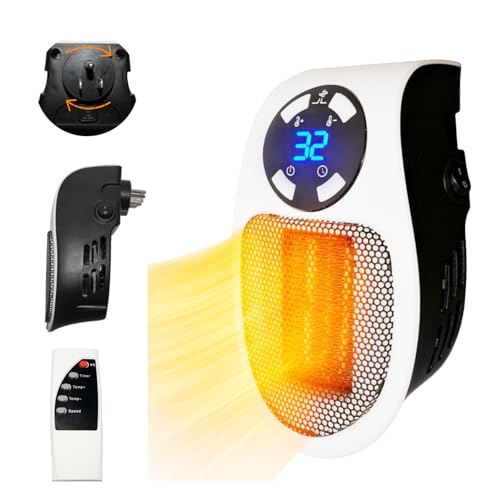 Top Heat Plug in Heater, 450W Portable Plug in Heater for Indoor Use, with Remote, Thermal Protection, LED, PTC Ceramic Fast Heat for Bedroom Bathroom Office