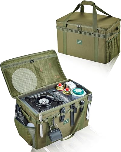 UPWOIGH Tactical Camping Storage Bag 40L – Heavy Duty Duffel with Waterproof Bottom, Collapsible Organizer with 2 Adjustable Dividers, 600D Oxford Fabric, Green Overlanding Gear - Main Image