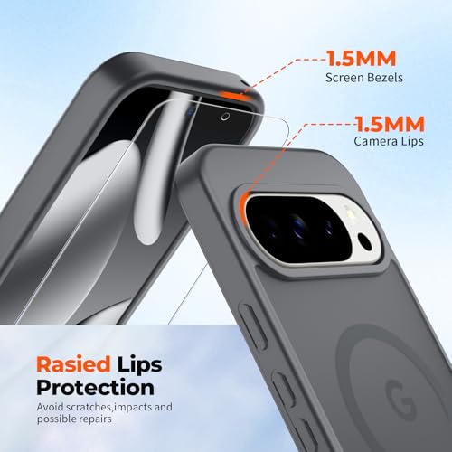 Image of SUPFINE Magnetic for Google Pixel 10 Pro Case /Pixel 10 Case with Screen Protector, (Built-in Magnets) ((Military Grade Drop Protection) Slim Translucent Shockproof Phone Case,Titanium Gray