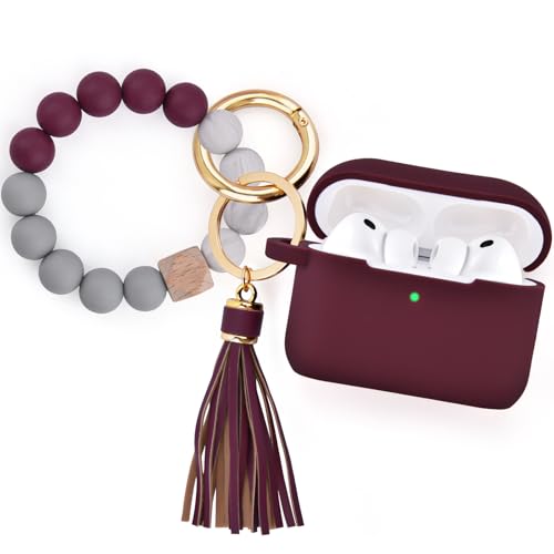 Image of Filoto for AirPods Pro 3 Case (2025), Soft Silicone Protective Case Cover Compatible with Apple AirPods Pro 3rd Generation with Beaded Bracelet Keychain Accessories for Women Burgundy