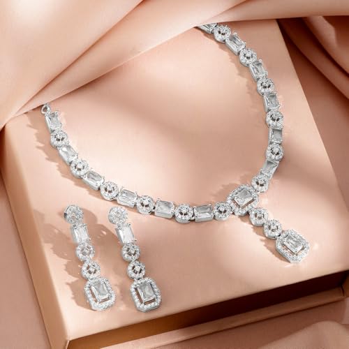 Image of Rubans American Diamond Zirconia Necklace Set Stylish Jewellery Gift for Women & Girls