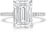 Moissanite Emerald Cut Engagement Ring 1ct-4CT Solitaire Hidden Halo Design 10k 14k 18k Solid Gold, Silver Anniversary Propose Ring For Her (Main Stone : 3.00 Carat)