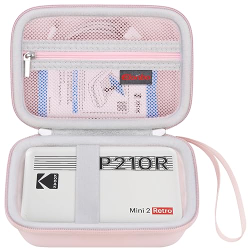 Image of Elonbo Carrying Case for KODAK Mini 2 Retro 2x3 inch P210R 4PASS Portable Photo Printer, Kodak Mini Instant Digital Camera Hard Travel Bag Storage Holder, Pocket Fits Film Cartridge, Inside Pink