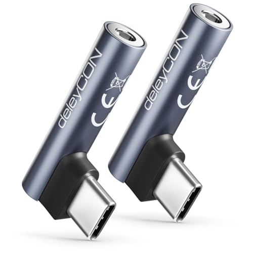 deleyCON 2X USB C auf Klinke 3,5mm Audio Adapter f&uuml;r Kopfh&ouml;rer/Musik/Telefonieren/Mikrofon - Handy, Smartphone, Tablet, Headset, Lautsprecher - f&uuml;r iPhone 17 16 15, iPad, Galaxy S25 S24 A16 A56