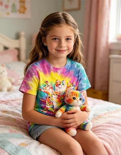 Image of SunFoucs Girls Kids Shirts Size 5-12 Tie Dye Casual Tshirt Short Sleeve Crewneck Tee Top | Short Sleeve Rainbow Tee Top
