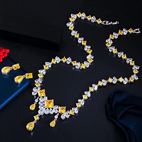 Joyería amarillo cúbico piedra gota boda collar cadena conjunto 4