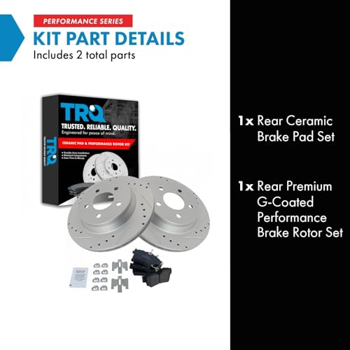 Image of TRQ Performance Rear Brake Pad and Rotor Set Ceramic Vented G Coated Rotors Compatible with 1994-2004 Ford Mustang