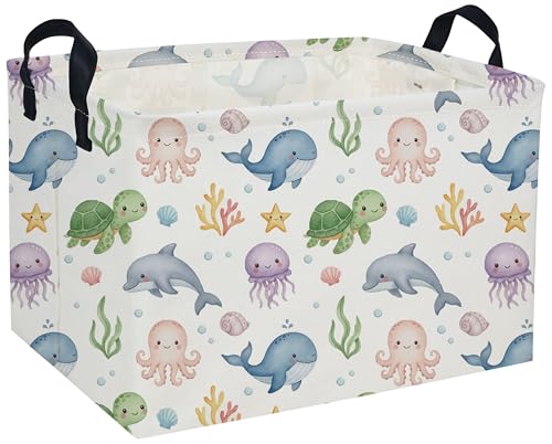 Image of Rectangle Kids Baskets Ocean Basket Cute Storage Bin Fish Box for Room Decor Gift Basket(Cute ocean)