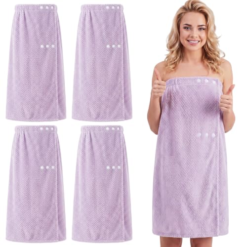Image of Tigeen 4 Pcs Spa Wrap Towel Wrap for Women Spa Robe with Adjustable Closure Elastic Top Lightweight Wraps for Bath Shower (Pale Purple,M)