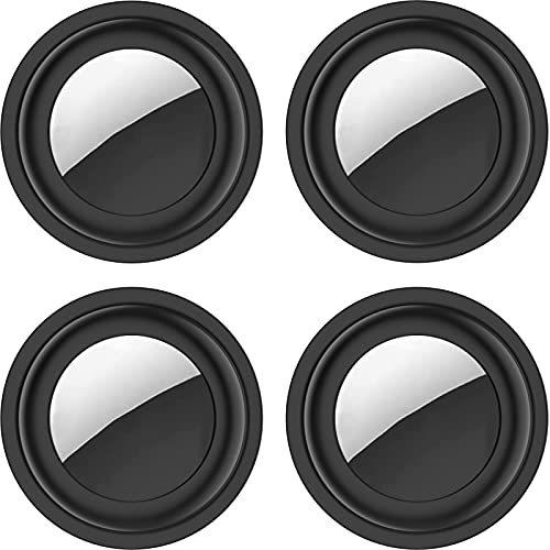 Paquete de 4 Fundas de Silicona para AirTags, Soporte para rastreador portátil Goma Suave, a Prueba de Golpes, Funda Protectora para Apple AirTag con Cinta autoadhesiva - Negro