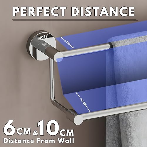 Image of GLOXY Premium Stainless Steel 24 Inch Towel Rod for Bathroom Combo Pack of 2 - Chrome Finished Wall Mount Bathroom Rod for Clothes - Bathroom Towel Rod for Bathroom Fittings Accessories Set