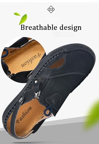 Leather Beach Sandals for Men Closed Toe Water Sandals Casual Summer Non Slip Walking Fisherman Shoes2