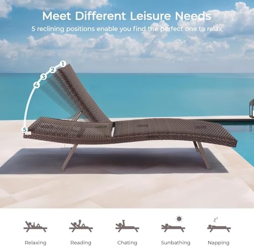 Image of Premium Outdoor Poolside Lounger Set of 2 - Adjustable Backrest Sun Chaise Recliners for Garden, Terrace & Pool Area - Weather-Resistant & Durable - Black