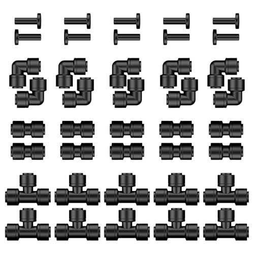 Pawfly 40 Pcs Quick Connect Drip Irrigation Fittings Kit for 1/4' Tubing, Push-to-Fit Drip Line...
