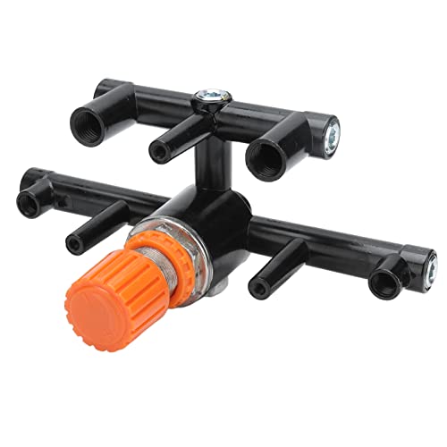 EVTSCAN Aluminum Alloy Regulator Manifold for Piston Air Compressor System, with Adjustable Knob, 7 Inlet Outlet Ports, 3 Thread Sizes for Pressure Regulator, Gauge, Switch, Safety Valve