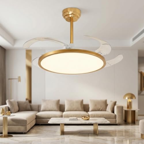 Image of oltao Zyro Slim Retractable Ceiling Fan with BLDC Motor, 3 Colour LED Light, Summer /Winter Mode and Remote, 42 inch Sweep (2026 Model) (Gold)