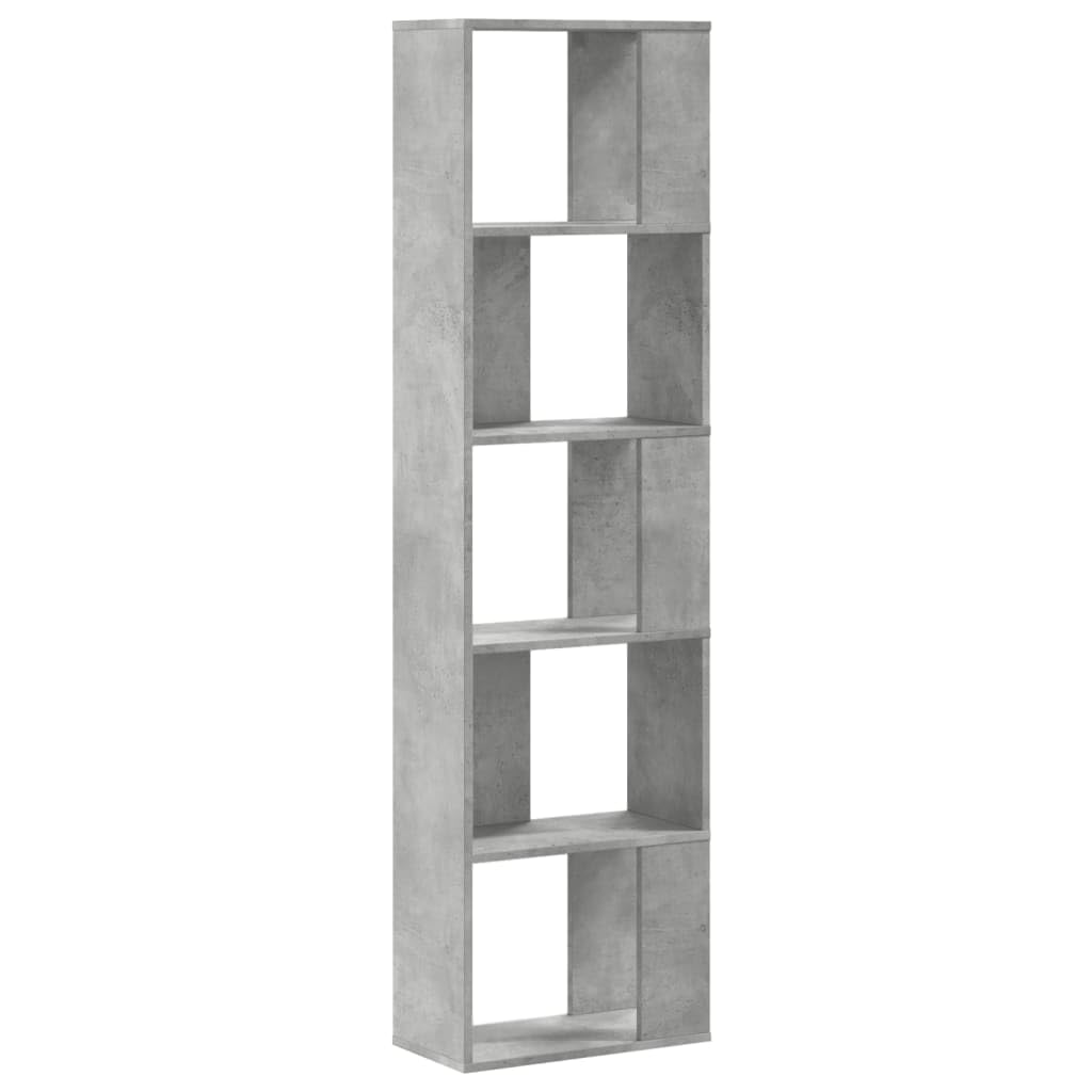 Scaffale a 5 scomparti, grigio cemento, 45 x 23,5 x 162,5 cm, in legno | Scaffale portadocumenti sottile per soggiorno e ufficio con 5 scomparti. Struttura stabile in legno, portata fino a 65 kg.