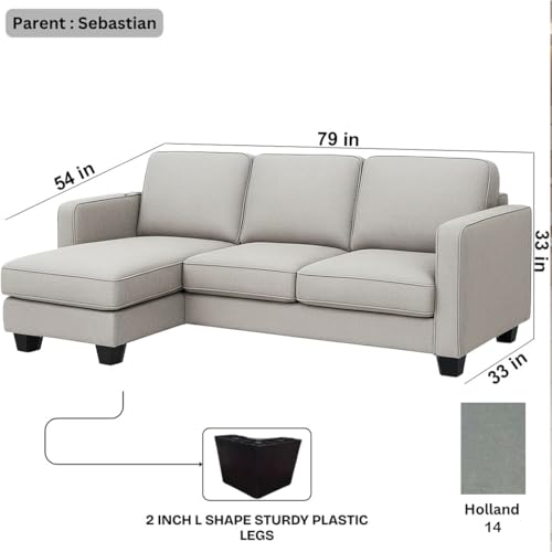 Image of FURNY Arlo 4 Seater Fabric LHS L Shape Sofa Set (Light Grey) Premium Velvet Finish | Ideal of Living Room