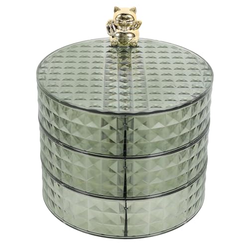PENIKOKO Organizzatore Gioielli Da Tavolo Trasparente Strati Rotante Portaorecchini E Collane Con Manico Gatto Verde Contenitore Multiuso Per Esposizione E Conservazione Elegante Per Regalo